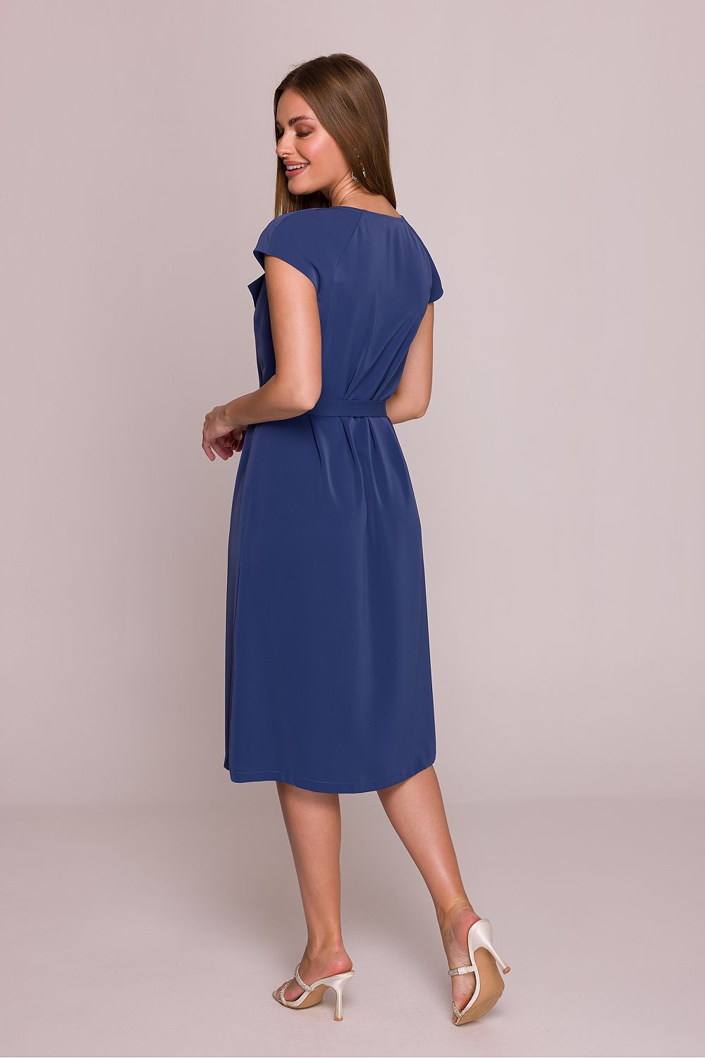 Short Sleeve Midi Dress – V-Neck, A-Line, Tie Waist – Daydress | GUOCALI – view 6