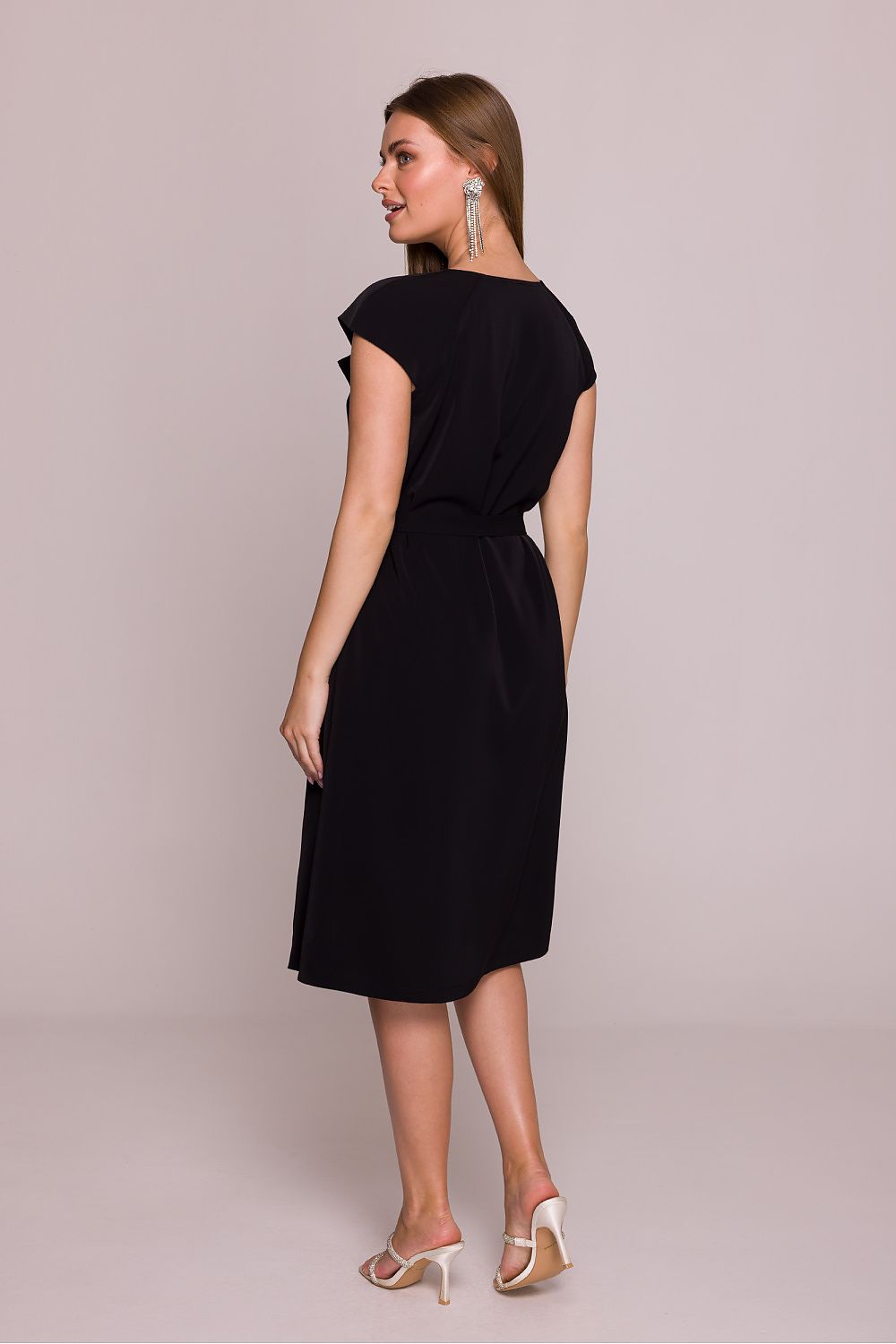 Short Sleeve Midi Dress – V-Neck, A-Line, Tie Waist – Daydress | GUOCALI – view 8
