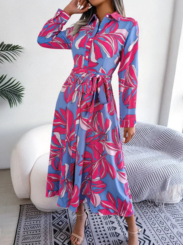 Sleeveless Shirt Dress With Collar – Long Floral Cut – Shirt Dress | GUOCALI – view 11