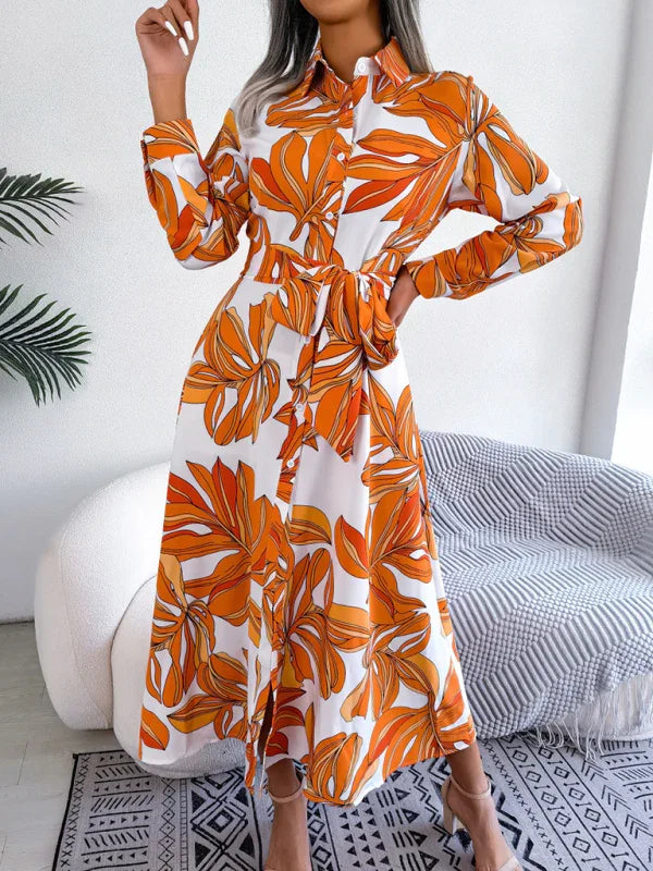Sleeveless Shirt Dress With Collar – Long Floral Cut – Shirt Dress | GUOCALI – view 8