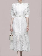 Solid Color Camisole Belted Embroidered Dress -Guocali