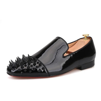 Spiked Patent Leather Men Loafers - Men Shoes - Loafer Shoes - Guocali