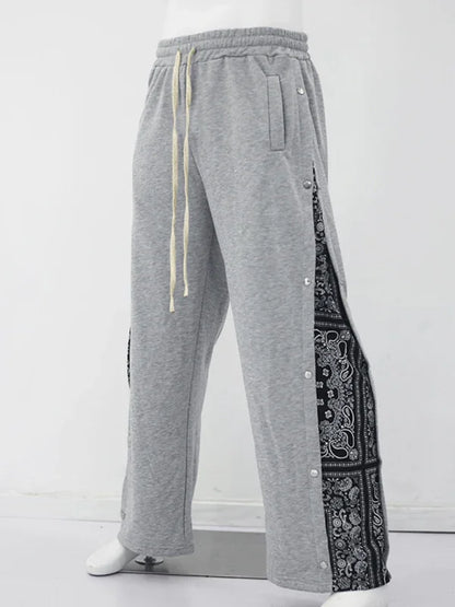Sporty Men's Wide Leg Pants – Mid Rise Button Finish -Guocali