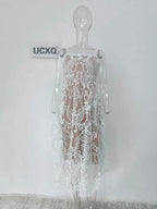 Square Neck Lace Embroidery Camisole Dress -Guocali