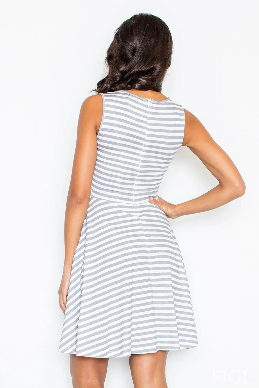 Striped Fit and Flare Dress Casual Summer Style-Day Dress-GUOCALI