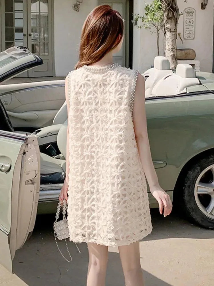 Studded Diamond V-Neck Lace Dress -Guocali