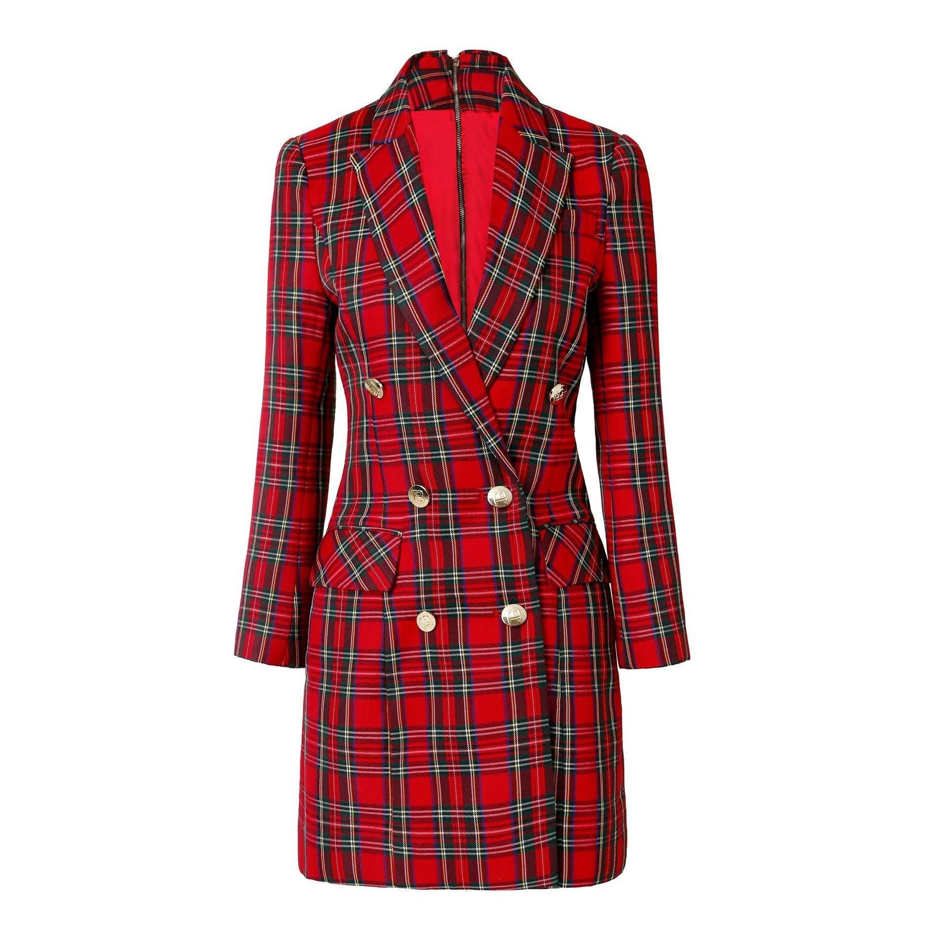 Stylish Plaid Women Blazer Dress - Blazer Dress - Guocali