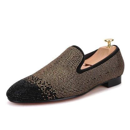 Suede Loafers with Rhinestones - Men Shoes - Loafer Shoes - Guocali