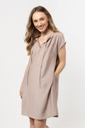 Summer Knee Length Dress – Collar, Relaxed Cut, Pockets, Brown – Daydress | GUOCALI