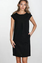 Summer Knee Length Dress – Round Neck, Relaxed Cut, Black – Daydress | GUOCALI
