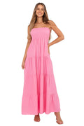 Summer Maxi Dress – Square Neck, A-Line, Ruffled Hem, Pink – Daydress | GUOCALI