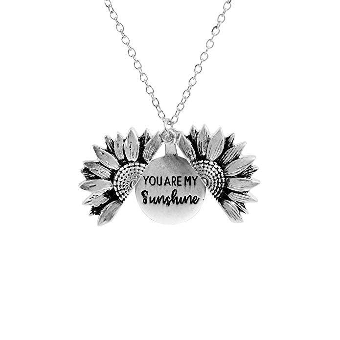 Sunflower Pendant Necklace - Engraved (You are my sunshine) - Pendant Necklace - Guocali