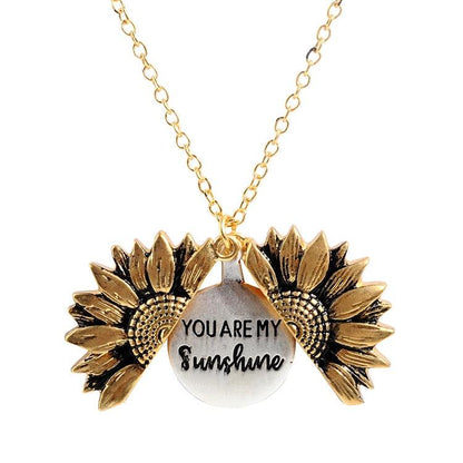 Sunflower Pendant Necklace - Engraved (You are my sunshine) - Pendant Necklace - Guocali