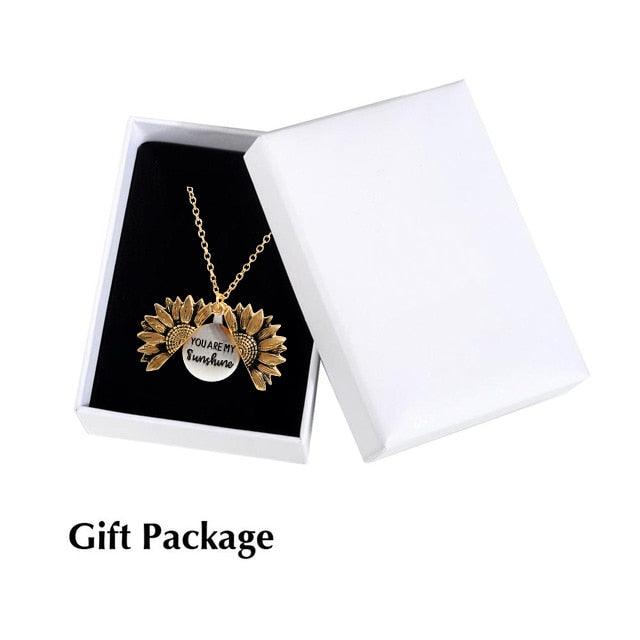 Sunflower Pendant Necklace - Engraved (You are my sunshine) - Pendant Necklace - Guocali