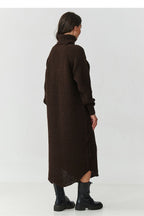 Turtleneck Knit Midi Dress – Long Sleeves, Relaxed Fit, Brown – Daydress | GUOCALI – view 3