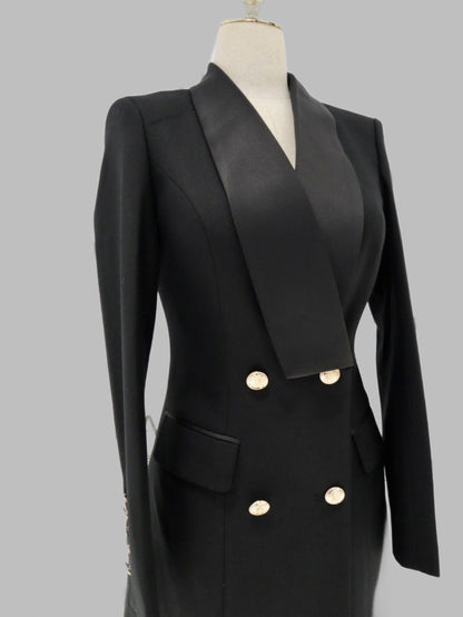 Tuxedo Blazer Dress - Lapel Color - Double Breasted - Blazer Dress - Guocali