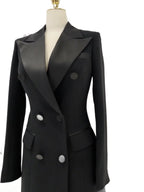 Tuxedo Blazer Dress – Satin Collar, Black – Blazer Dress | GUOCALI