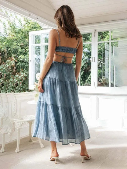 V-Neck Sleeveless Stitching Long Dress -Guocali
