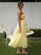 V-Neck Sleeveless Stitching Long Dress -Guocali