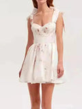 Vacation Style Lace-Up Square Neck Floral Short Dress -Guocali
