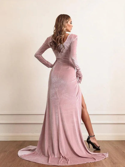 Velvet High Waist Evening Dress -Guocali
