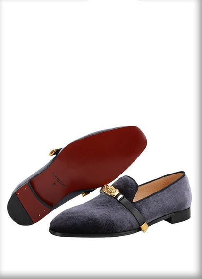 Velvet Men Loafers with Gold Metal Buckle - Men Shoes - Loafer Shoes - Guocali