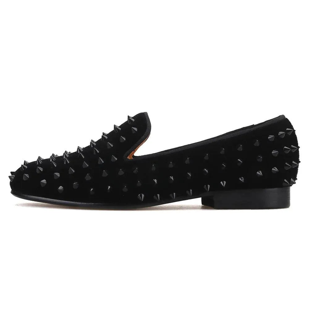 Velvet Women Loafers with Spikes - Loafer Shoes - Guocali