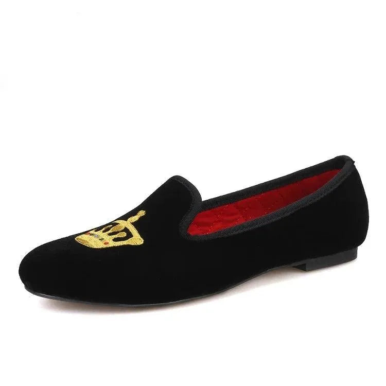 Velvet Women's Loafers with Crown - Loafer Shoes - Guocali