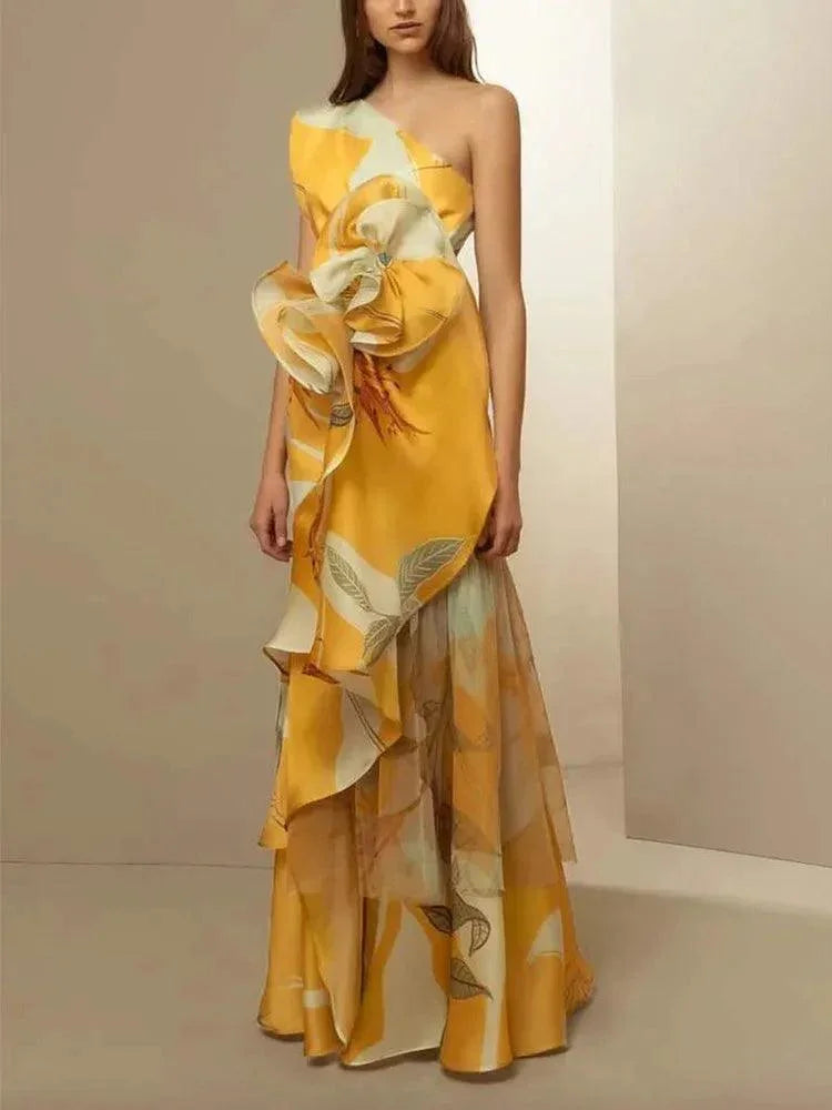 Vintage 3D Floral Strapless Party Dress -Guocali
