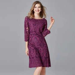 Vintage Embroidered Hollow Sequins Lace Dress - Guocali