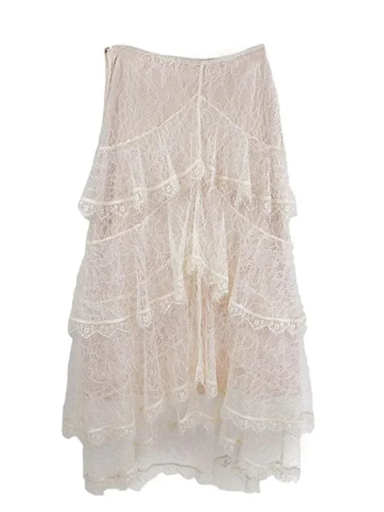 Vintage Lace Spliced Patchwork Skirt for Women -Guocali
