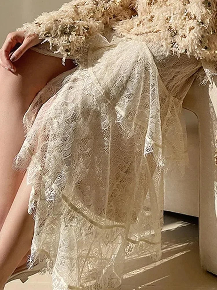 Vintage Lace Spliced Patchwork Skirt for Women -Guocali