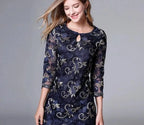 Vintage Three-Quarter Floral Loose Dress -Guocali