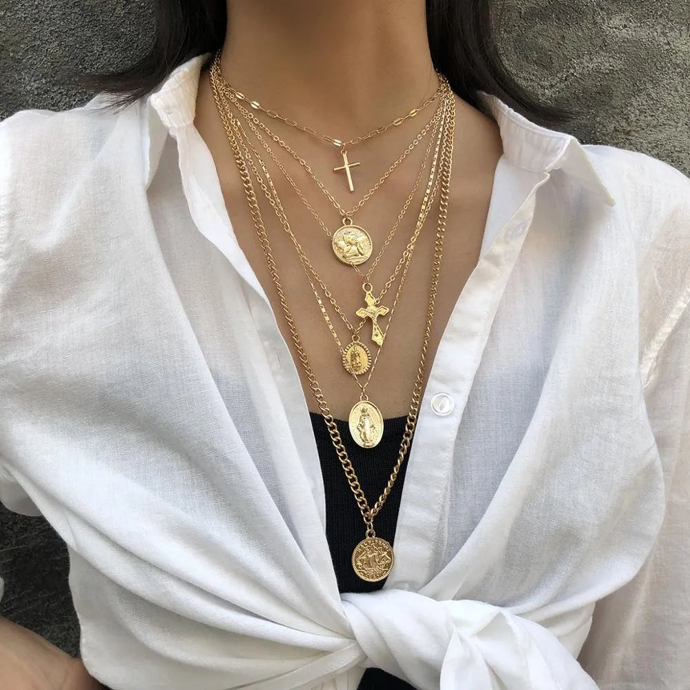 Virgin Mary and Cross Pendant Necklace - Women Jewelry -Guocali