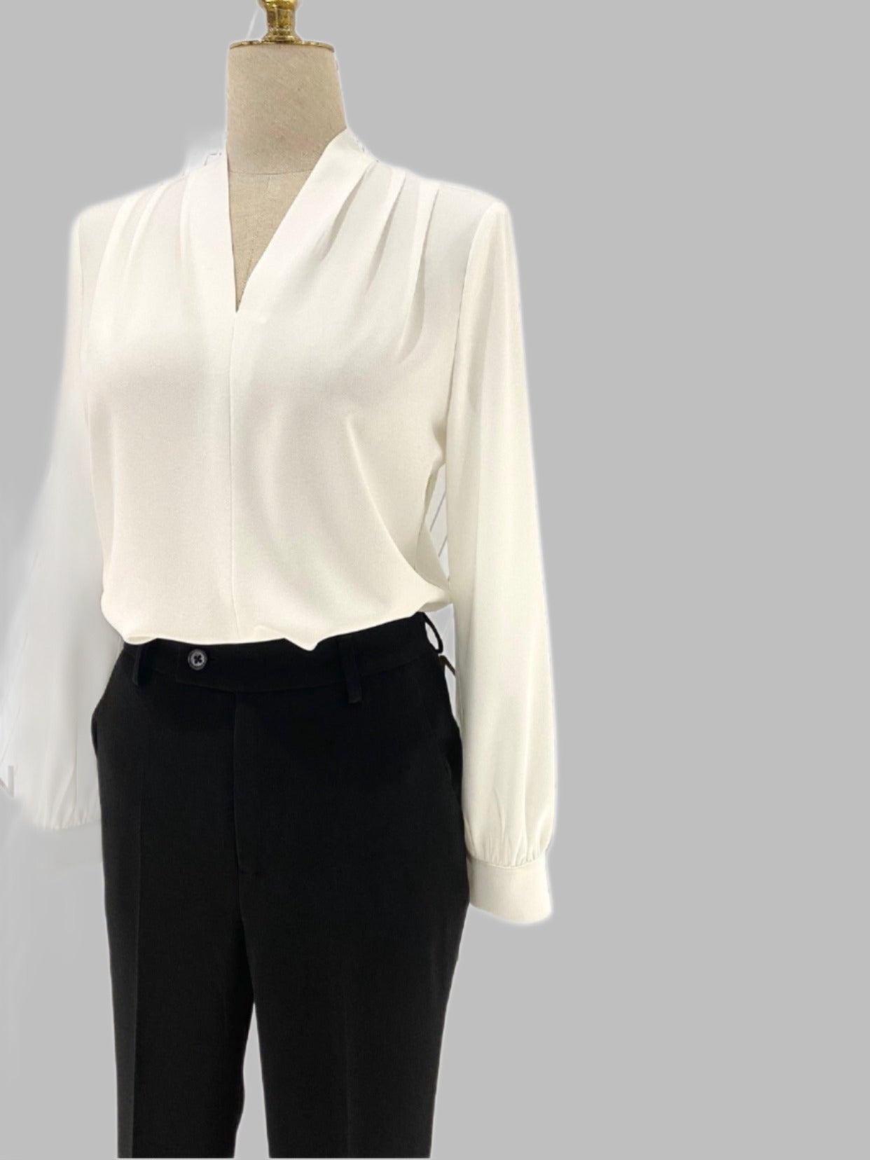 White Chiffon Women Blouse, V-neck - Blouse - Guocali