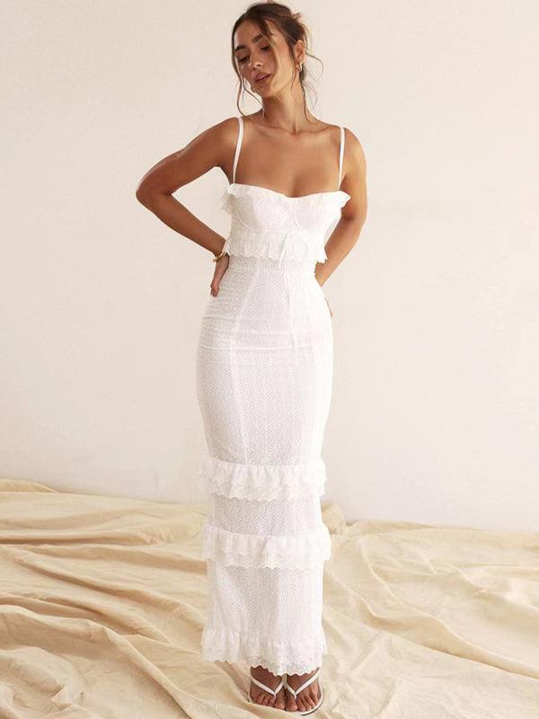 White Hook-and-Loop French Maxi Dress - French Dress - Guocali