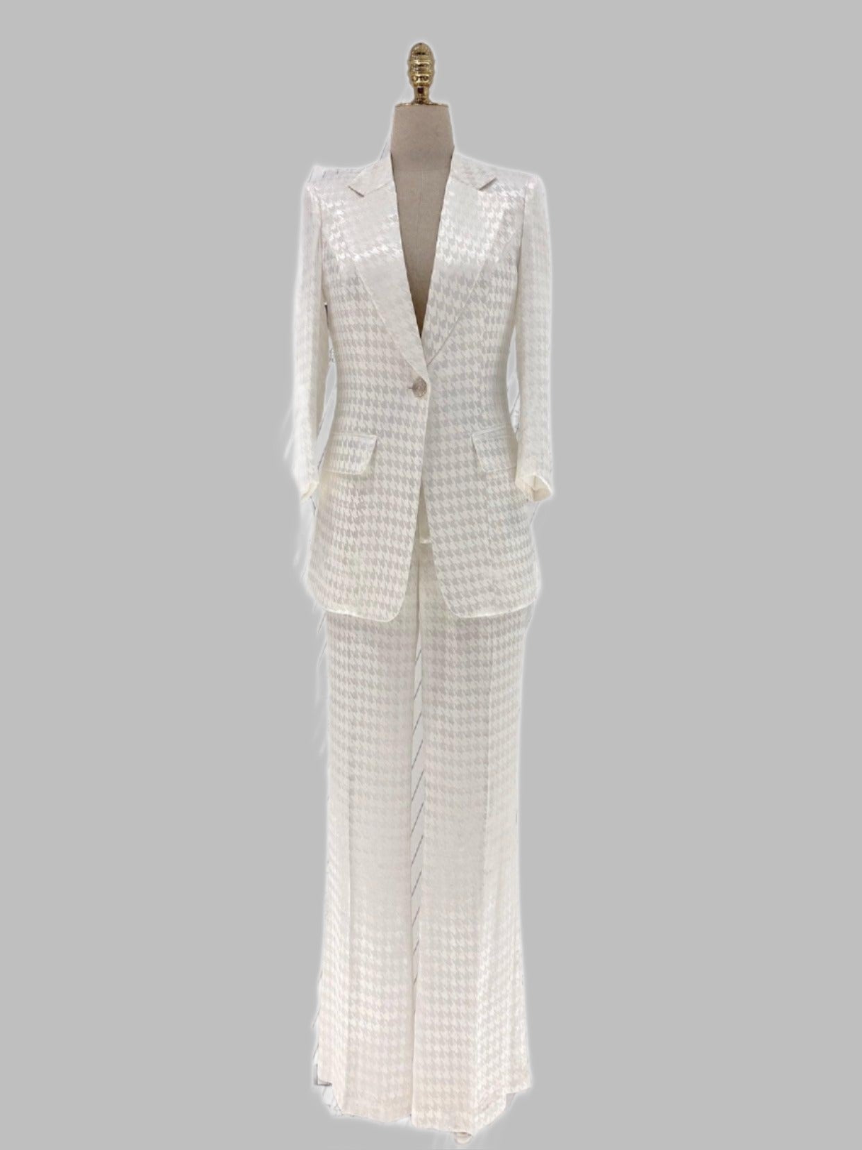 White Plaid Pant Suit, Thin Flared Trouser Suit - Pantsuit - Guocali