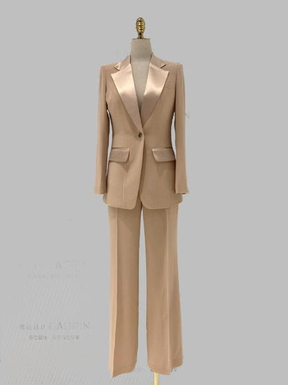 Wide Leg Women Pant Suit - Silk Satin Trouser Suit - Pantsuit - Guocali