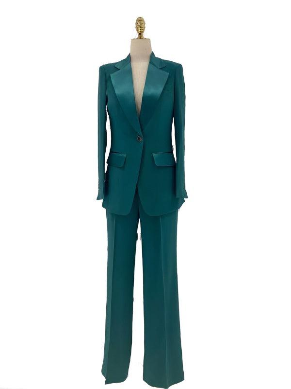 Wide Leg Women Pant Suit - Silk Satin Trouser Suit - Pantsuit - Guocali