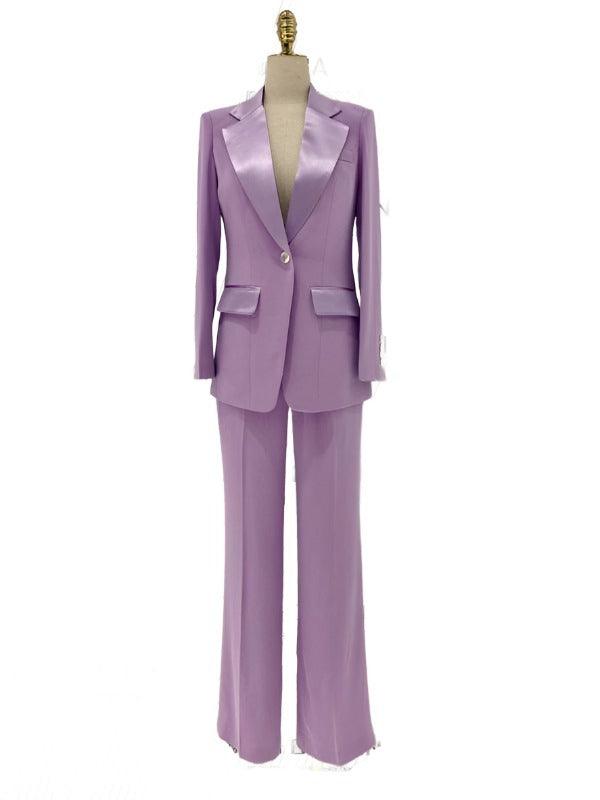 Wide Leg Women Pant Suit - Silk Satin Trouser Suit - Pantsuit - Guocali