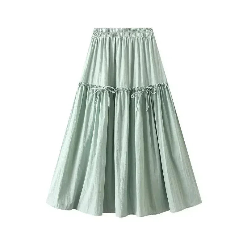 Women A-Line Skirt Bow Detail - High Waist Midi Women Skirt