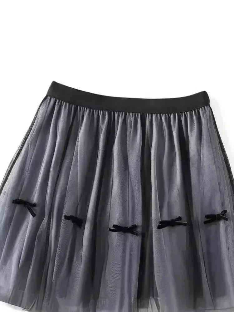 Women A-Line Skirt Bow Mesh - Elastic Midi Women Skirt
