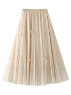 Women A-Line Skirt Feather Detail - High Waist Midi Women Skirt