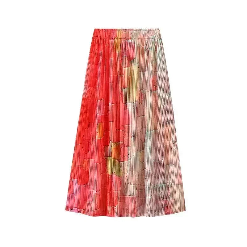 Women A-Line Skirt Gradient High Waist - Midi Women Skirt