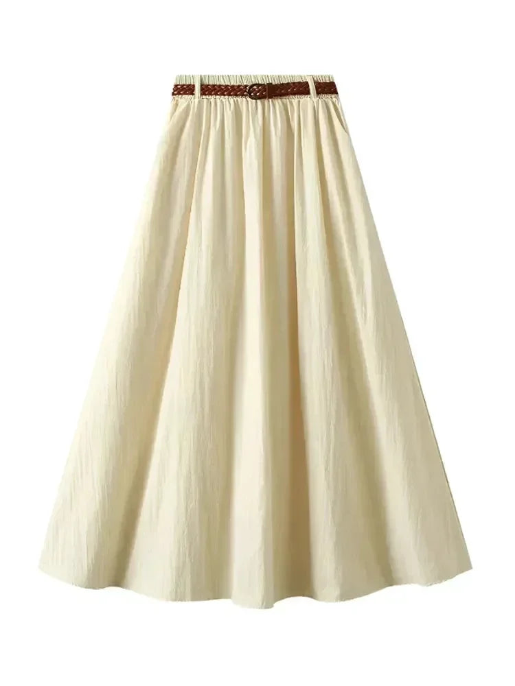 Women A-Line Skirt Minimalist Belt - High Waist Midi Women Skirt