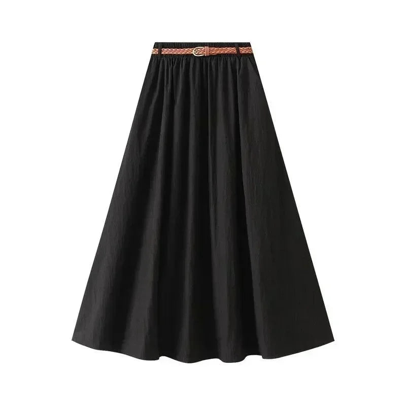 Women A-Line Skirt Minimalist Belt - High Waist Midi Women Skirt