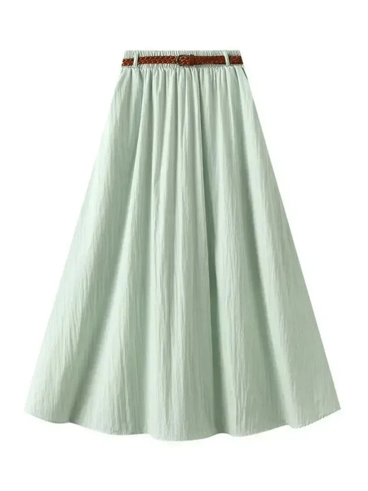 Women A-Line Skirt Minimalist Belt - High Waist Midi Women Skirt
