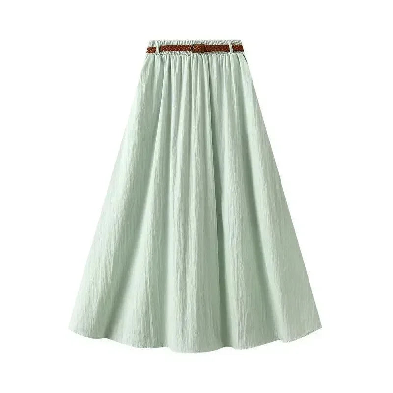 Women A-Line Skirt Minimalist Belt - High Waist Midi Women Skirt