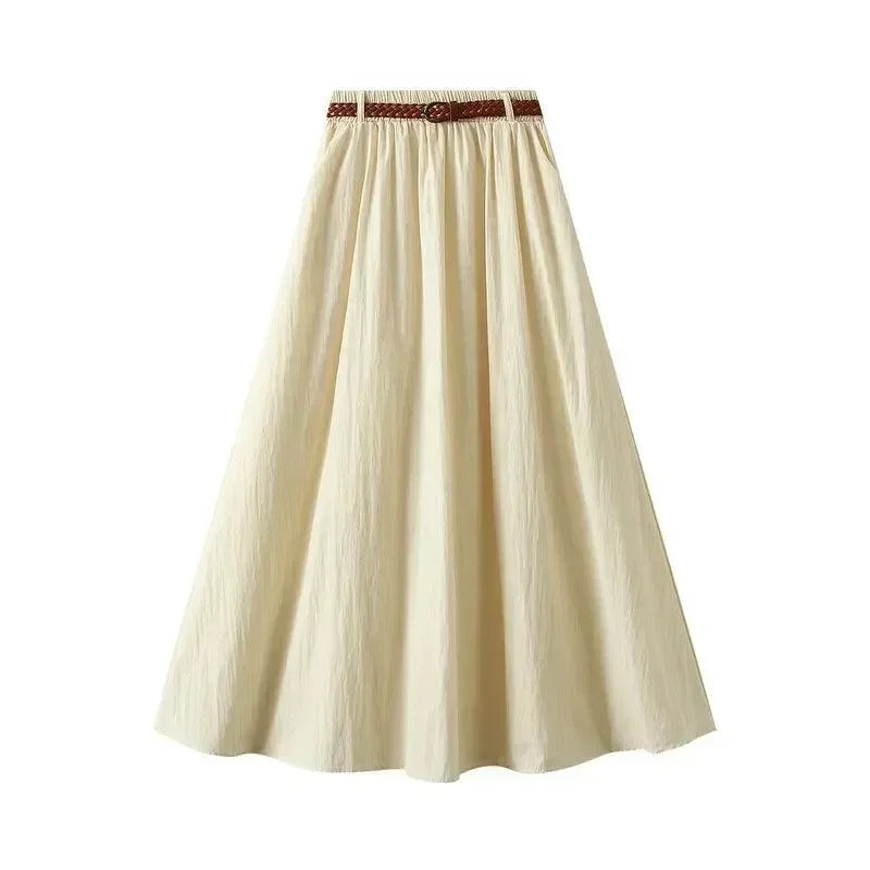 Women A-Line Skirt Minimalist Belt - High Waist Midi Women Skirt