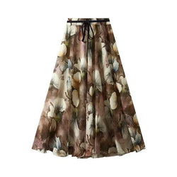 Women A-Line Skirt Print Lace-Up - Elastic Midi Women Skirt - Guocali